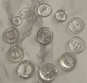 Vintage 12  Czech Clear Depression Crystal Glass Crafting Buttons 107-10 - Picture 1 of 13