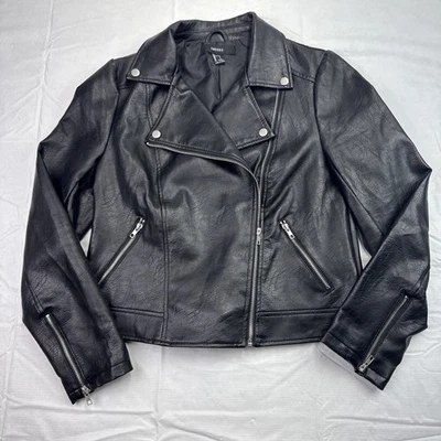 Chaqueta de moto Forever 21 imitación cuero cremallera completa para mujer talla L negra Foto 1 de 4