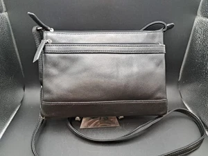 iLi New York 100% Genuine Leather Crossbody RFID Classic Style Clutch Bag BLACK - Picture 1 of 8