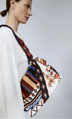 RARE ZARA WOMEN'S MULTI PRINTED HANDKERCHIEF FABRIC BAG BLOGGERS FAV!!! - Image 1 of 4