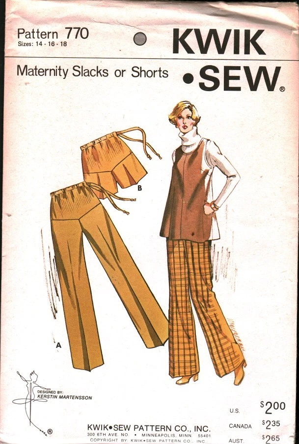 770 Vintage Kwik Sew SEWING Pattern Maternity Slacks Shorts 1980s 14 - 18 OOP - Image 1 of 2