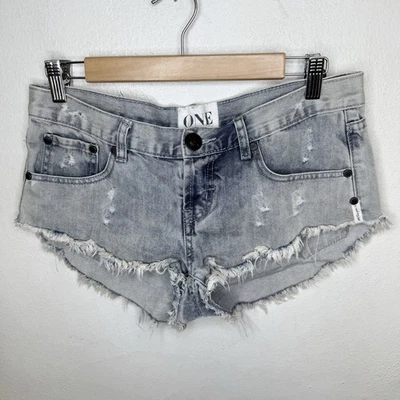 One Teaspoon Bonita Denim Light wash Distressed Shorts Festival Boho Women’s 27 - Image 1 of 4