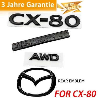 Hochglanz Schwarz e-SKYACTIV D CX-80 AWD Lettering Heckemblem Aufkleber For CX80