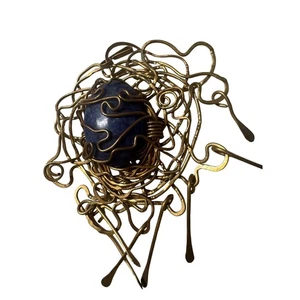 Kupferdraht gewickelt Handarbeit Schmuck Anhänger Lapislazuli Edelstein goldfarben  - Bild 1 von 4