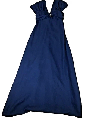 Alfred Angelo Women Long Dress Sz 2 Blue Rhinestones Cap Sleeve Lined Union Made - Image 1 of 4