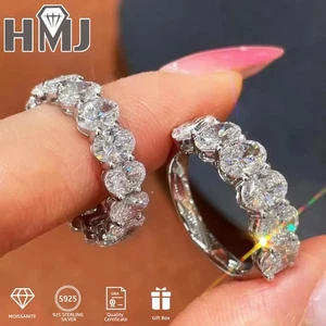 Full Oval Cut Moissanite Eternity Rings S925 Silver D Color 3*5mm Wedding Band - Picture 1 of 25