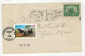 1921 LYNN MASSACHUSETTS WEST LYNN STA FLAG CANCEL DUAL #3090 RFD FDC & MAYFLOWER - Picture 1 of 2