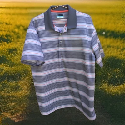 PGA Tour Airflux XL Soft Gray Blue Orange Stripe Light Pullover Golf Men's Shirt - Image 1 of 4