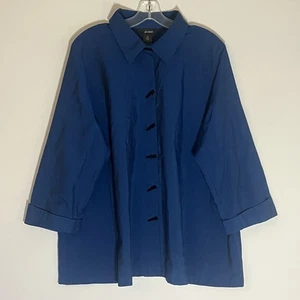 Ali Miles Top Damen 1X blau große Knopfleiste Lagenlook Art to Wear Manschettenärmel - Bild 1 von 16