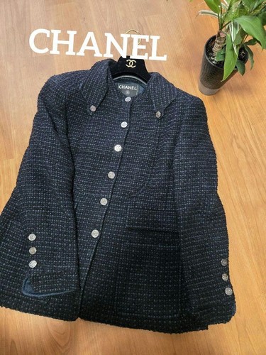 Giacca tweed Chanel 02A nero navy 44