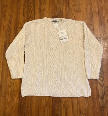 Aran Crafts Sweater Mens Large Cream Wool Ireland Cable Knit Pullover Fisherman - Image 1 of 4