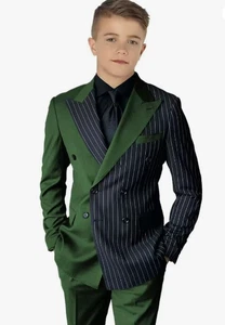 Striped Block Boy Suits Double Breasted Jacket Casual Kids Tuxedo Blazer Pant - Picture 1 of 40