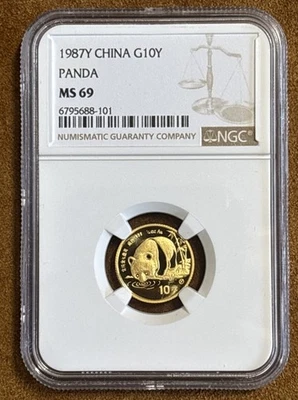 1/10oz GOLD 1987Y China G10Y 1/10th Gold Panda NGC MS69 VERY LOW POP - Image 1 of 4