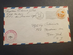 NAVY #250 Munda, New Georgia, Solomon Islands 1944 WWII Naval Cover CHAPLAIN - Picture 1 of 2
