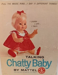 VTG 1961 Mattel Chatty Baby Blonde Orig Top & Box String Pulls In & out Mute - Picture 1 of 23