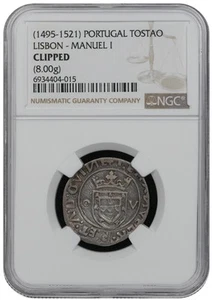 Portugal  (1495-1521) Manual I Tostao NGC Clipped XF+ - Picture 1 of 4