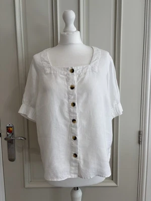 Marks & Spencer Collection  Women's White 100% Linen  Square Neck Shirt,Size 14 - Image 1 of 4