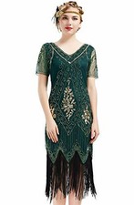 ArtiDeco 1920s Flapper Fringed Sequin Dress Roaring 20s Fancy Dress Gatsby