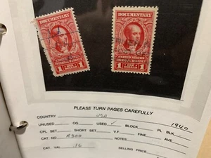 US Stamp revenue Bob Documentary 1940 R300 $1 Used (2x) - Picture 1 of 2
