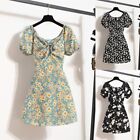 Stylish French Retro Floral Dress with V neck and Lace Up Casual Loose Fit