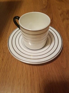 Vintage Wedgwood Bone China England Demitasse Tasse Untertasse Set gestreift silber schwarz - Bild 1 von 4
