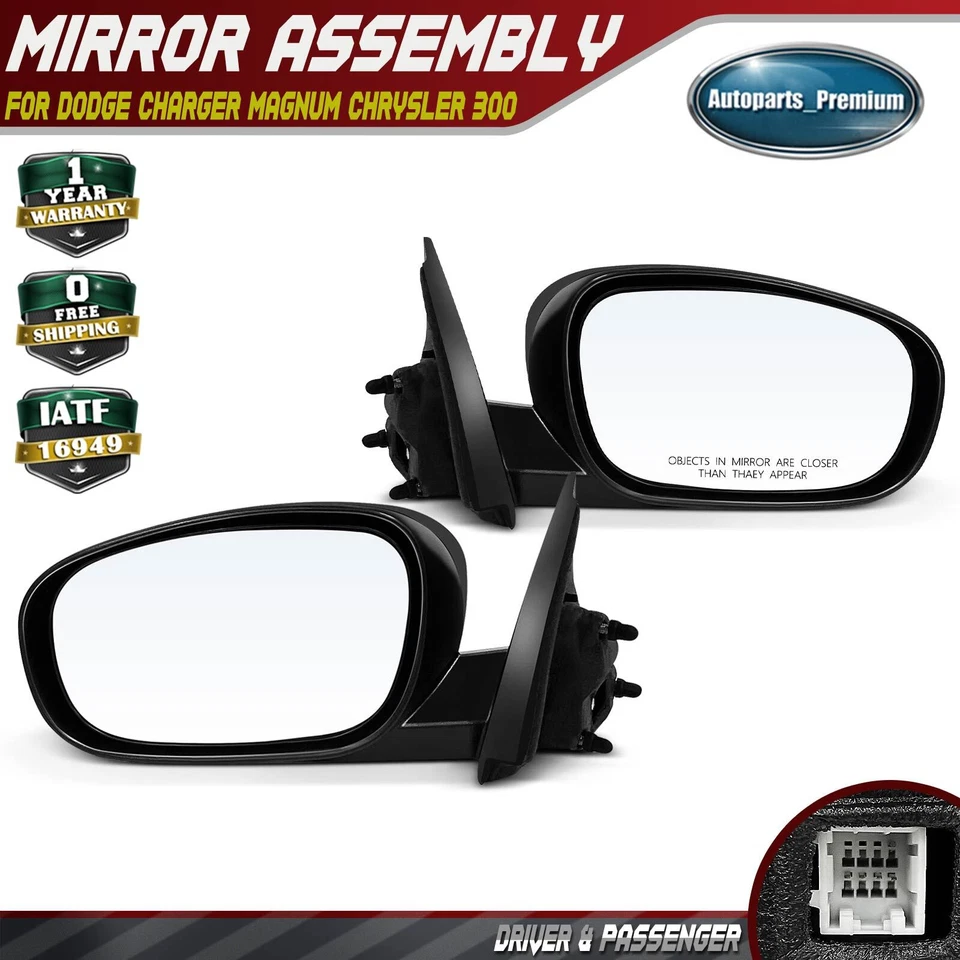 2x Black Power Heated Mirror w/ Power Adjust for Dodge Charger Magnum Chrysler - Image 1 of 4