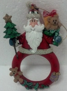 Ceramic 5 1/2" tall Xmas photo frame SANTA w/gifts adorned w/ Xmas items used - Picture 1 of 5