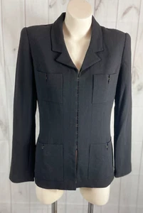 Giacca vintage Carlisle con gancio e occhi in lana nera - taglia 4 - Foto 1 di 7