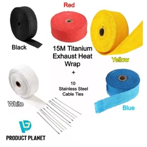 Exhaust Heat Wrap 15M Titanium Tape With Ties Manifold Downpipe Insulation Wrap - Picture 1 of 8