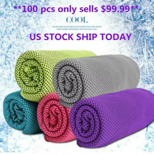 100Pcs Ice Cold Instant Cooling Towel Running Jogging Gym Chilly Pad Sports Yoga - Picture 1 of 12