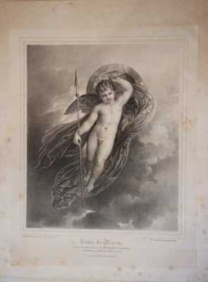 GIRODET (1767-1824) LITHO XIX° SCENE MYTHOLOGIE NEOCLASSIQUE MARS COMPIEGNE - Photo 1/4
