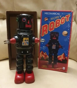 Retro mechanischer Robby Roboter Blechplatte HA HA Spielzeug mit Schlüssel - Bild 1 von 13