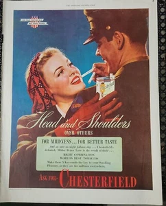 1944 Chesterfield Zigaretten Soldat Armee Uniform hübsches Mädchen Vintage Anzeige - Bild 1 von 1