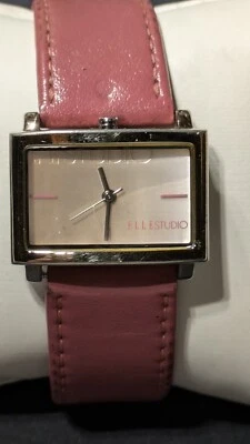 Elle Woman's Tank Watch Square Silver Accent Plum Dial & Band 7.2" New Battery  - Image 1 of 4