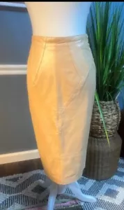 Vintage ‘80s Lora Buttery Soft Yellow Leather Midi Skirt Size 10 - Picture 1 of 12