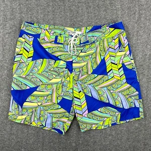 Mr Turk Swim Trunks Mens 36 Blue Green Floral Lined Abstract Tie Board Shorts - Picture 1 of 10