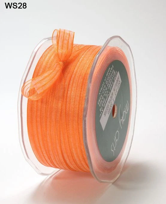 3/8" Sheer Iridescent Pinstripe Ribbon - May Arts - WS28 - Orange - 100 yds - Image 1 of 1
