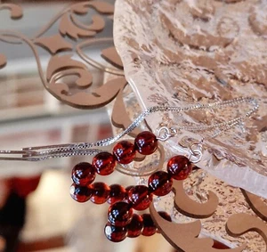 S925 6 mm Orecchini a catena filo perline agata rossa 15 cm - Foto 1 di 2