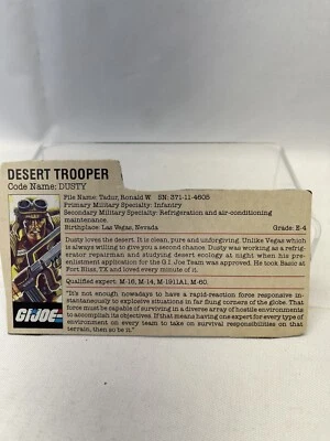 GI JOE DUSTY Desert Trooper 1985 Hasbro de colección solo tarjeta de archivo ARAH Foto 1 de 3