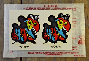 Calcomanía de agua Impko original vintage años 60 The WORM auto bicicleta Hot Rod monstruo viejo - Imagen 1 de 3