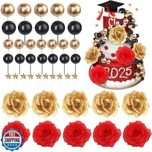 33 PCS 2025 Graduation Cake Toppers Diploma Congrats Grad Cap Cake Topper Bal - Picture 1 of 5
