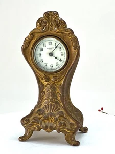 Antique Mini Mantel Clock Gilded Table Clock Floral Desk Top Office Home Decor - Picture 1 of 5