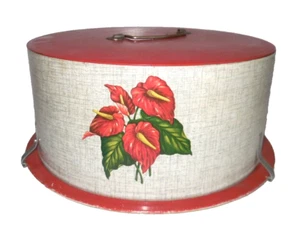 Vintage Mid-Century Retro Modern Decoware Kuchen Träger Sparer Rot Calla Lilie Floral - Bild 1 von 12