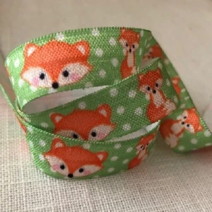 BELASTISCHES SCHRÄGBAND BEDRUCKT - Tier Fuchs, grün weiße Punkte, 16 mm, Meterware - Bild 1 von 1