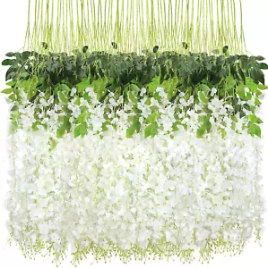 60 Pack Wisteria Hanging Flowers 3.7 Feet Artificial Flowers Fake Wisteria Vine - Picture 1 of 7