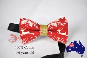 KIDS BOYS Baby 100% Cotton Xmas Christmas Elk Deer  Bow Tie Bowtie 1-6 Years Old - Picture 1 of 6