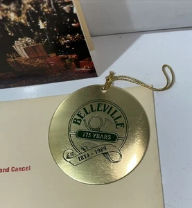 Vtg Belleville Illinois Christmas Ornament 175 Years Gold Tone Round Disc Promo - Picture 1 of 6