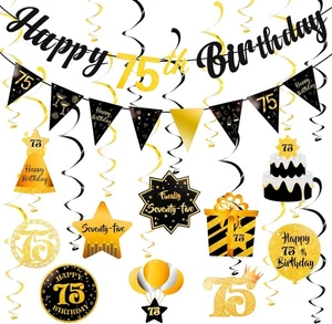 Deko 75. Geburtstag schwarz gold vorgereiht  - Bild 1 von 6