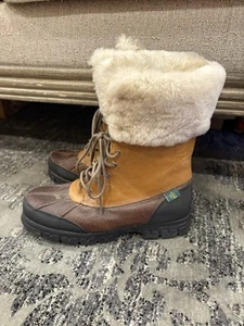 Ralph Lauren Quinta Brown Leather Waterproof Shearling Sheep Boots Size 8.5 - Picture 1 of 12