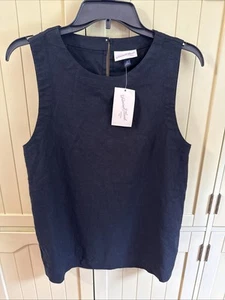 Women's Universal Thread Linen Blend Tank Top Black Scoop Neck & Side Buttons - Picture 1 of 7